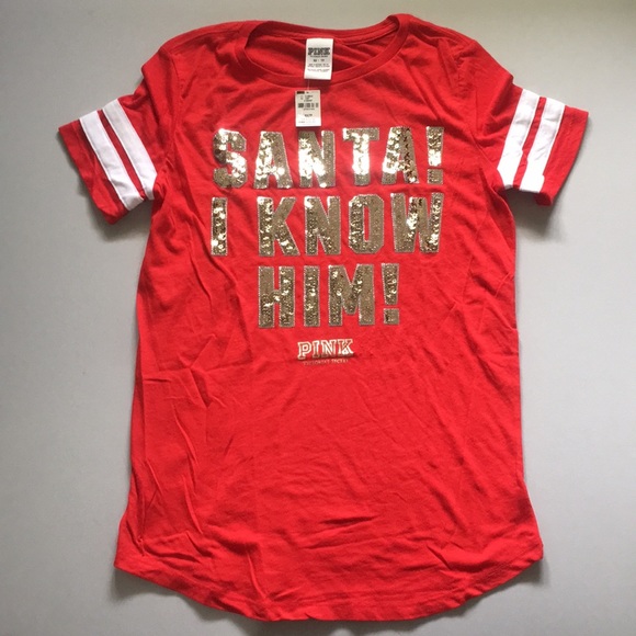 PINK Victoria's Secret Tops - NWT XS PINK Christmas Santa Sequin Tee